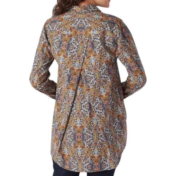 Duluth Trading Print Maker Poplin Tunic Shacket Womens Size XL Crisscross Back - Picture 10 of 11